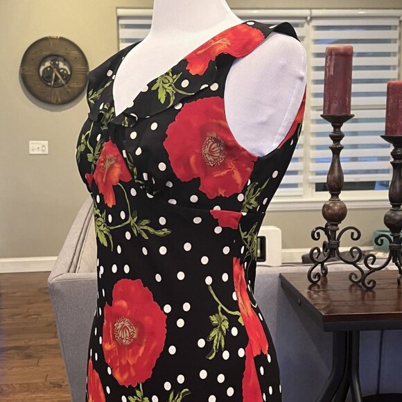 Mica Women's VTG Dress Size 10 Black White Polka Dot Red Rose Sleeveless 90's - Picture 5 of 14
